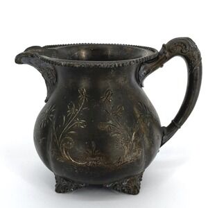 Antique Silver Plate Creamer Pitcher Dark Patina Victorian Gothic Moody Decor
